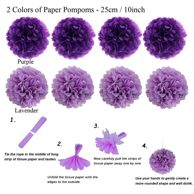 ZERODECO Party Decoration, 21 Pcs Purple and Lavender Hanging Paper Fans, Pom Poms Flowers, Garlands String Polka Dot and Triangle Bunting Flags for Birthday Parties, Wedding, Mermaid Party - Image 4